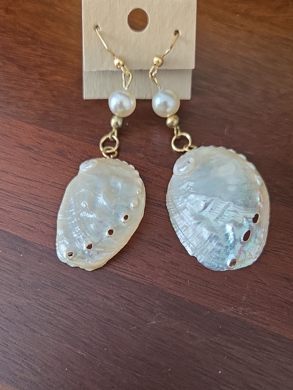 Gold Pearl and Natural Shell Drop Earrings - Women Jewelry